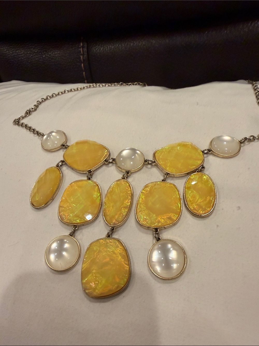 Premier Designs Yellow Statement Bib Necklace with Pearlescent Accents